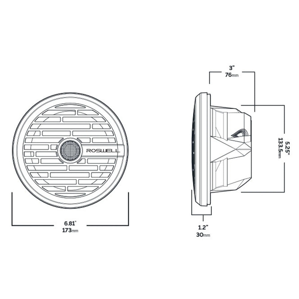 Roswell R1 6.5” Marine Speakers - Black - 80W RMS & 160W Peak Power