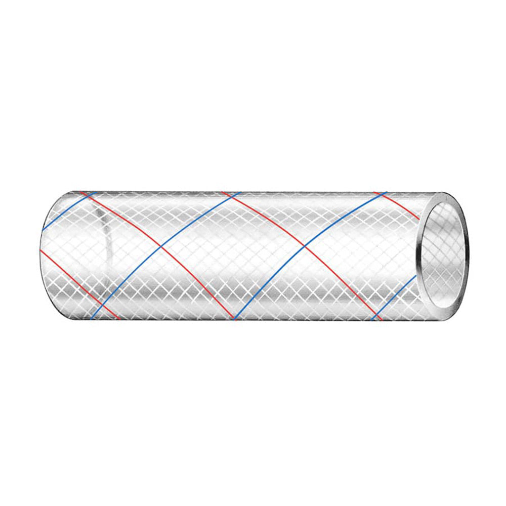 Trident Marine 3/4" x 50' Clear Reinforced PVC Hose Tubing Red & Blue Tracer