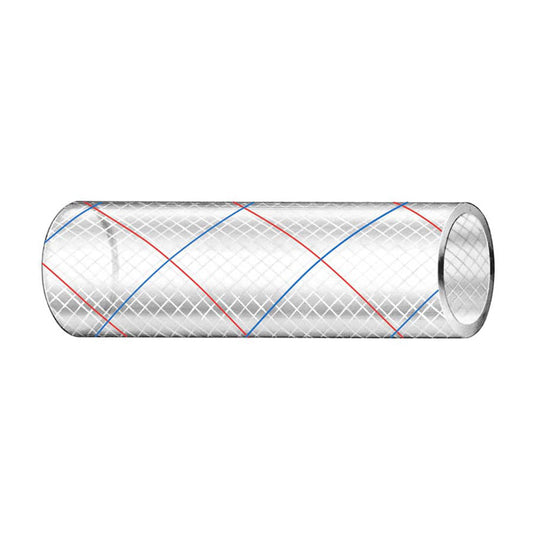 Trident Marine 3/4" x 50' Clear Reinforced PVC Hose Tubing Red & Blue Tracer