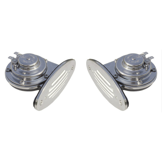 Schmitt Marine Mini Stainless Steel Dual Drop-In Horn w/Stainless Steel Grills High & Low Pitch