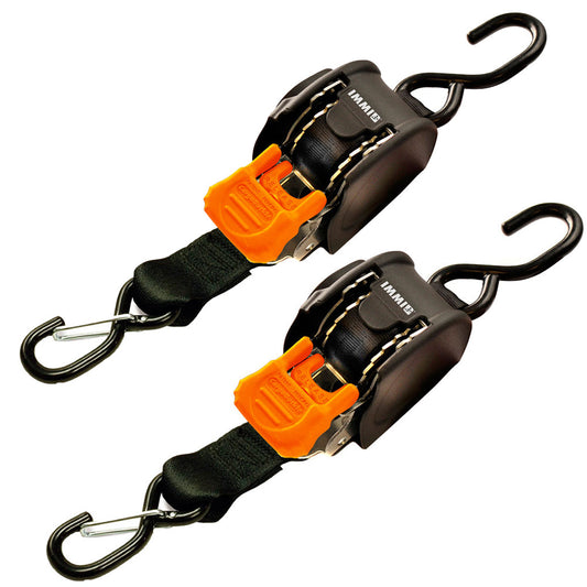 CargoBuckle Mini G3 Retractable Tie-Down w/ Dual S-Hooks 1" x 72" - Pair